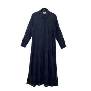 Johnny Was Jade Tina Sapphire Sheer Embroidered Button Down Tunic Maxi Dress S